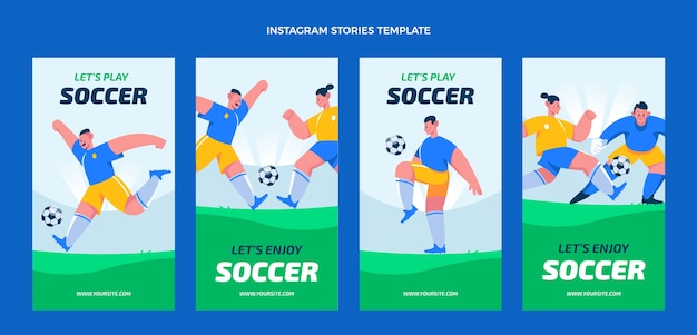 Vettore storie di instagram di calcio disegnate a mano