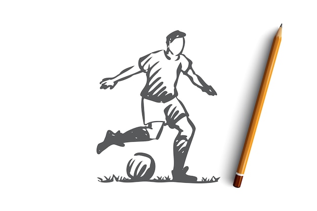 Hand drawn soccer player with ball concept sketch