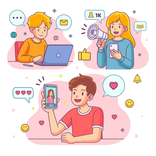 hand drawn social media collection illustration