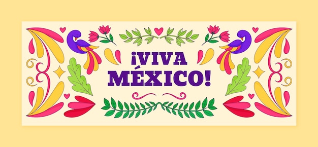 Вектор Ручно нарисованный шаблон обложки социальных сетей для празднования дня независимости мексики