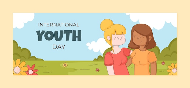 Hand drawn social media cover template for international youth day celebration