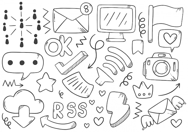 Vector hand drawn social media element collection