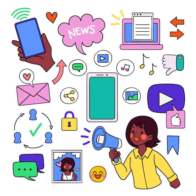 手描きのソーシャルメディア要素コレクション