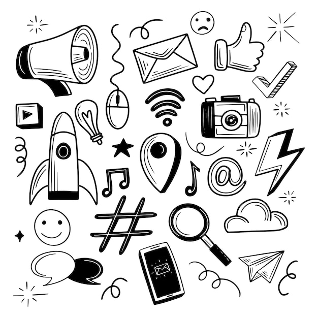 Vector hand drawn social media icons set vector