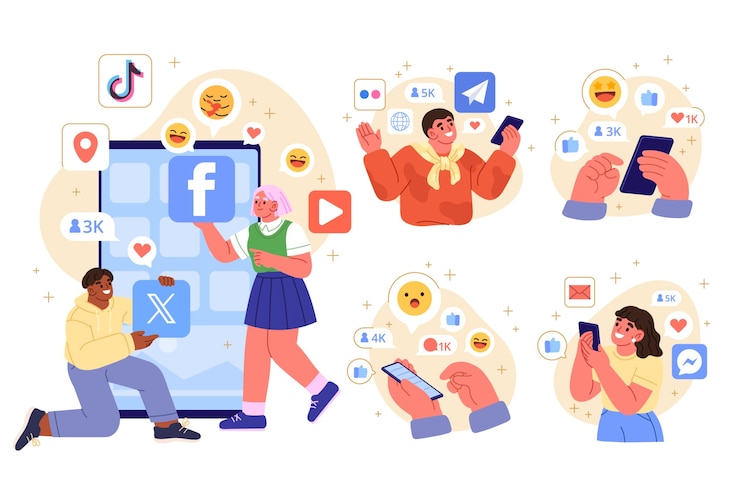 Vector hand drawn social media illustration set