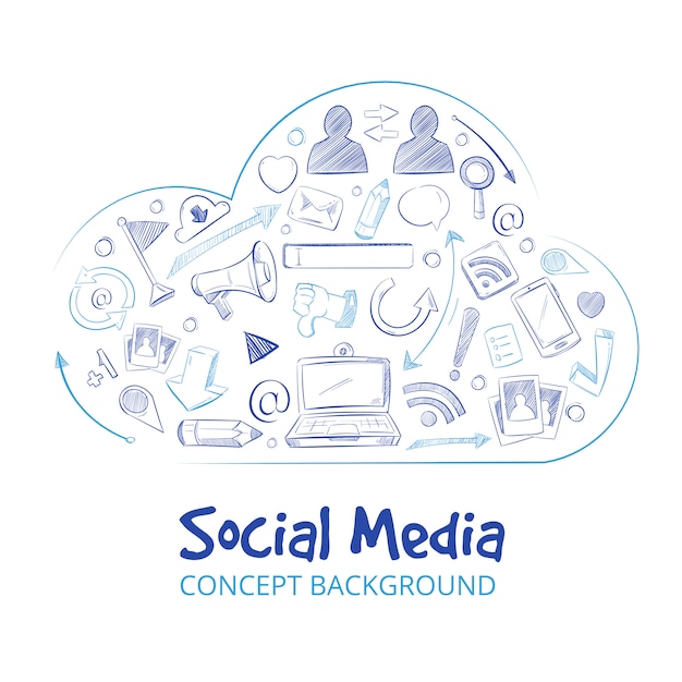 Hand drawn social media network doodle sketch vector concept background