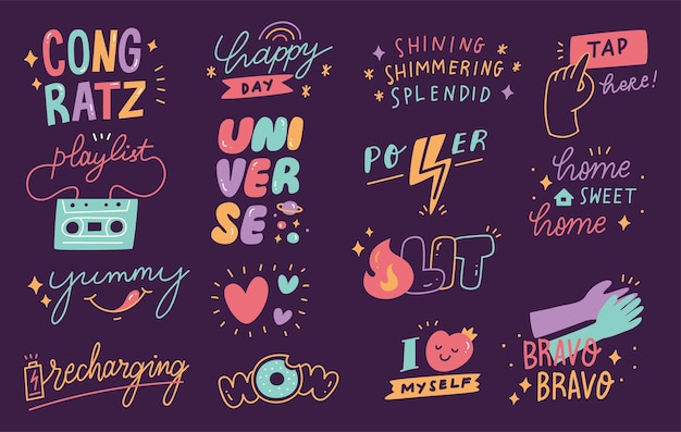 Hand drawn social media stickers set