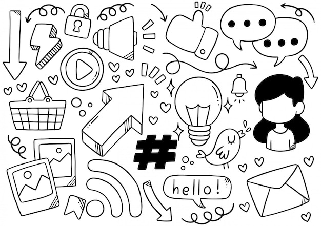 Vector hand drawn social media