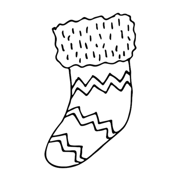 Hand drawn sock for Christmas gifts Hanging sock doodle Winter single design element