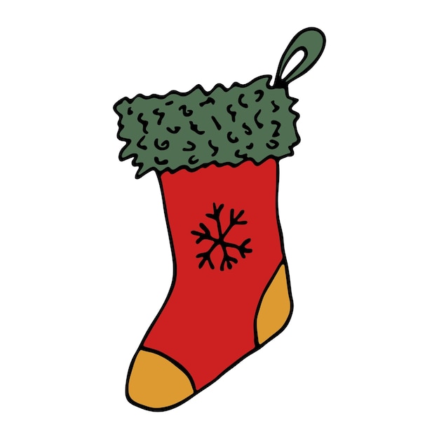 Calza disegnata a mano per regali di natale calza appesa doodle elemento di design singolo invernale