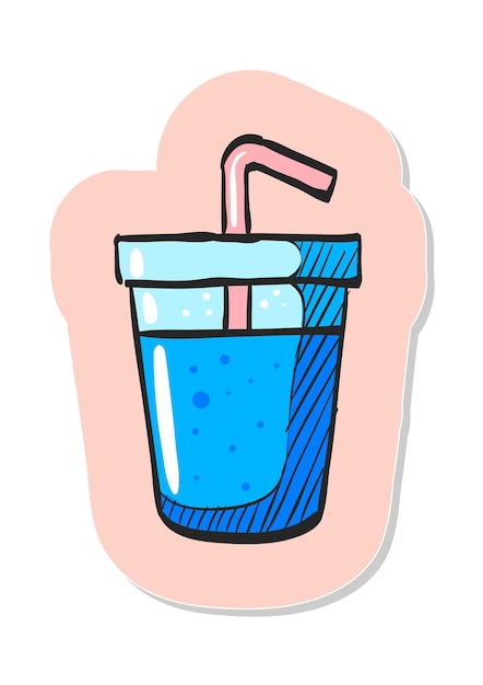 Vector hand drawn soft drink icon in sticker style vector illustration