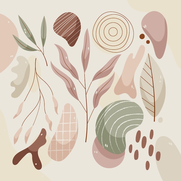 Hand drawn soft earth tones illustration set