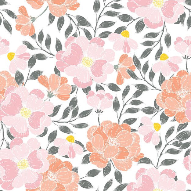 Hand Drawn Soft Rose Flower Seamless Pattern