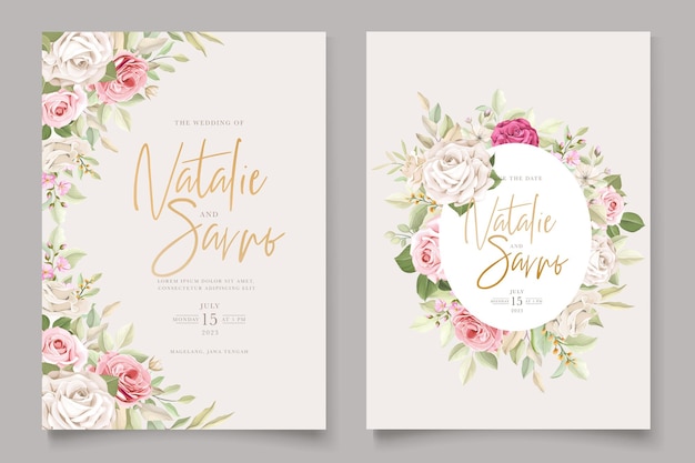 Hand drawn soft roses wedding invitation card