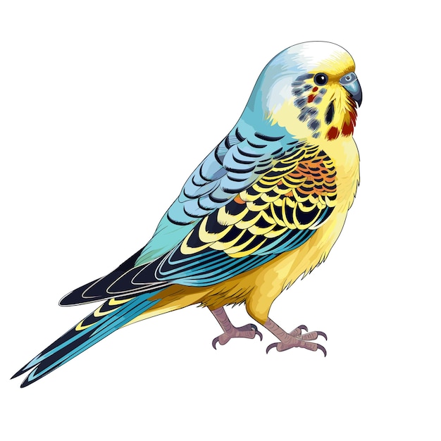 Hand Drawn Solid Color Budgie Illustration