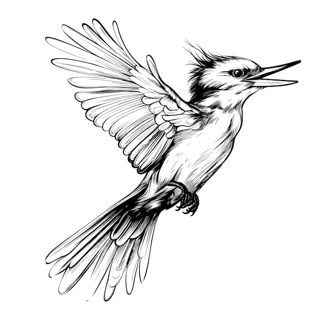 Нарисованная рукой иллюстрация птицы зимородка сплошным цветом