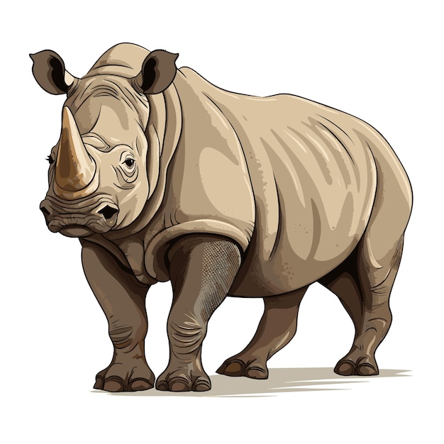 Hand drawn solid color rhino illustration