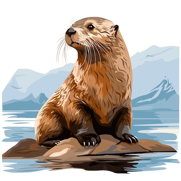 Vector hand drawn solid color sea otter illustration