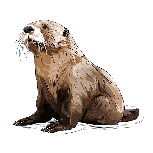 Vettore illustrazione della lontra marina in tinta unita disegnata a mano