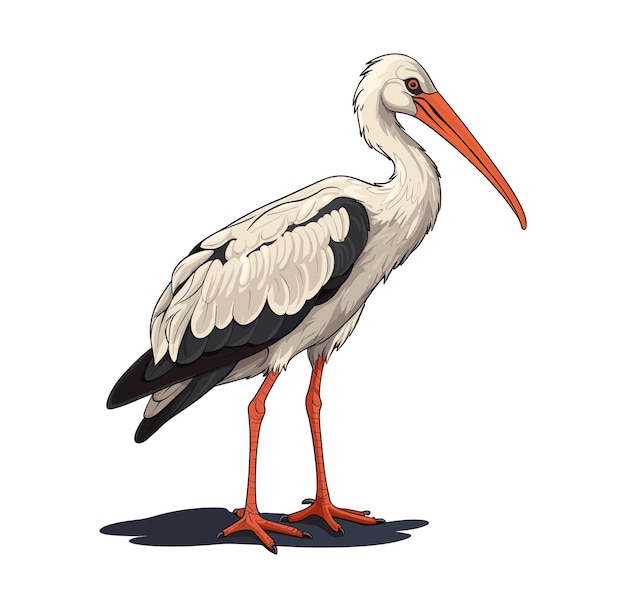 Hand Drawn Solid Color Stork Bird Illustration