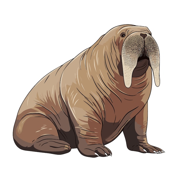 Hand drawn solid color walrus illustration