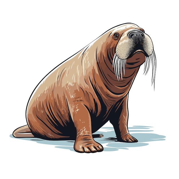 Vector hand drawn solid color walrus illustration