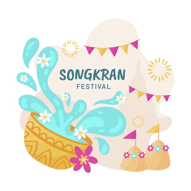 Illustrazione di songkran disegnata a mano