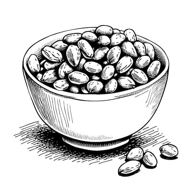 Hand drawn soybeans in a bowl