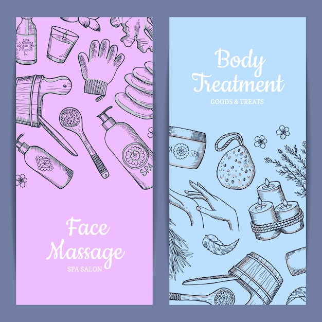 Hand drawn spa elements vertical web banner set