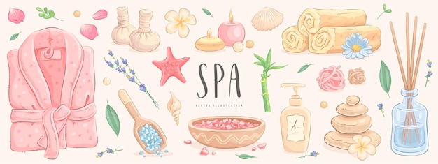 Hand drawn spa treatment set