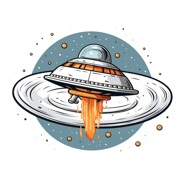 Vector hand drawn space adventure with flying saucer cartoon vector illustration clipart white background