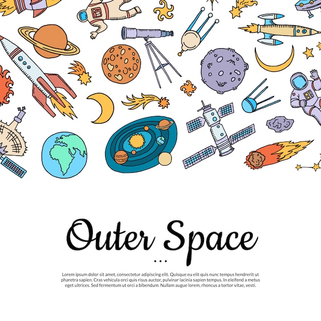 Hand drawn space elements with copy space