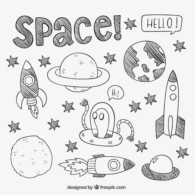 Vector hand drawn space elements