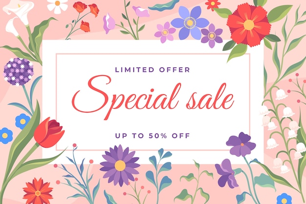 Vector hand drawn special sale flowers advertising composition