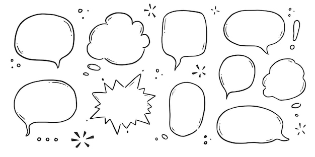 Hand drawn speech bubble set Sketch comic doodle style speech bubble for text quote Doodle outline dialog balloon