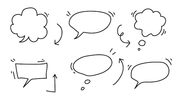 Hand drawn speech bubble set with black on white background