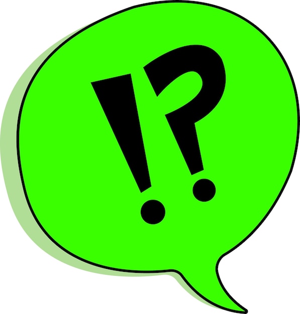 A hand-drawn speech bubble with question and exclamation marks, highlighted on a white background.