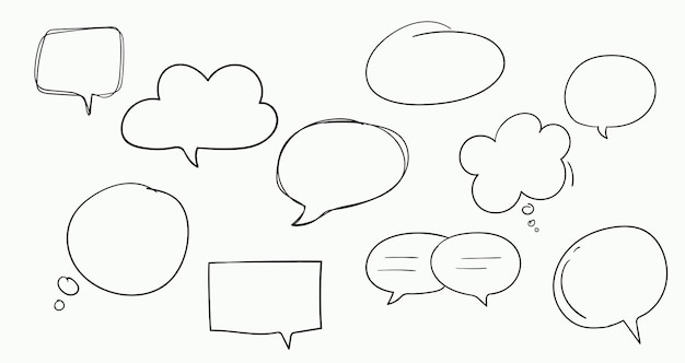 Hand drawn speech bubbles set isolated on white