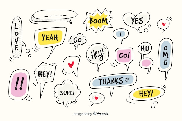 Hand drawn speech bubbles with different expressions