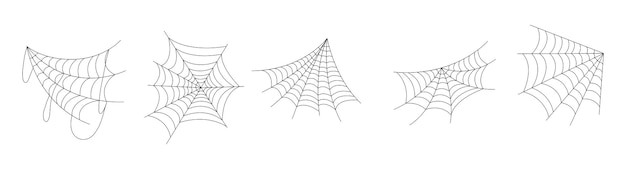 Vector hand drawn spider web icon set isolated on white black halloween cobweb vector illustration