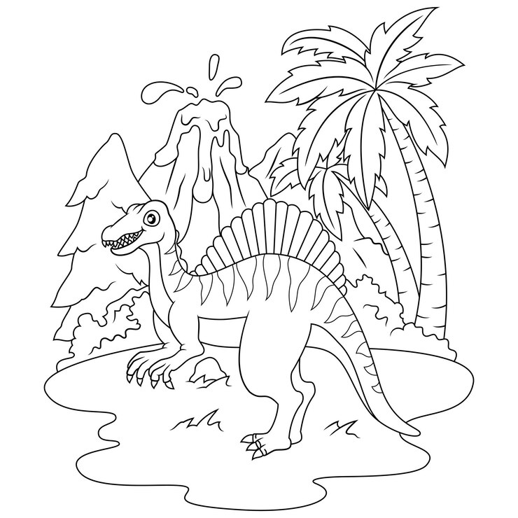 hand drawn of Spinosaurus line art