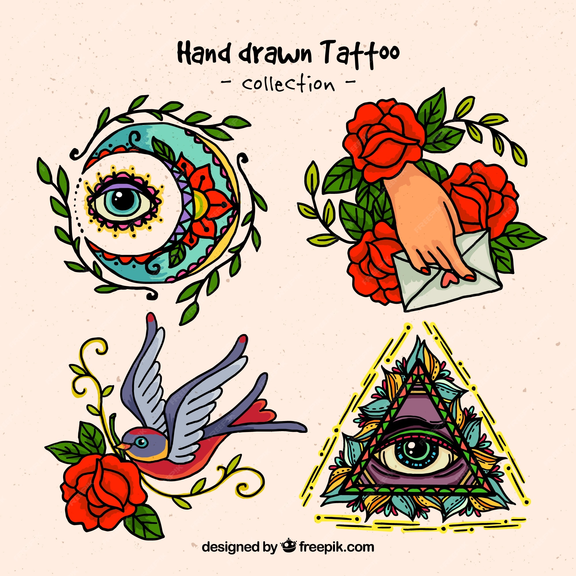 Premium Vector | Hand drawn spiritual tattoos Premium Vector | Hand drawn spiritual tattoos