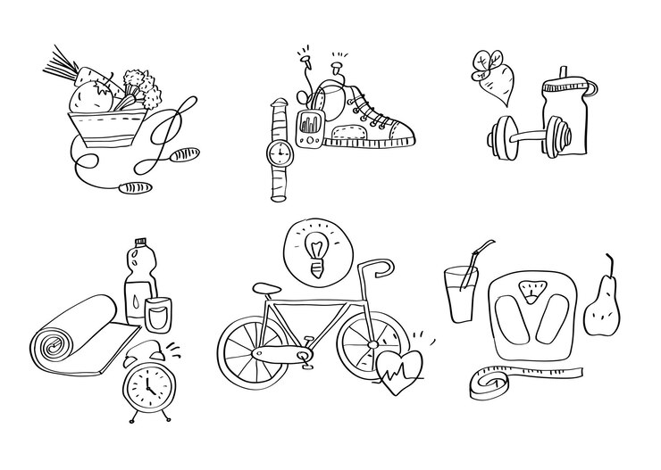Vector hand drawn sport equipment icons vector illustration.