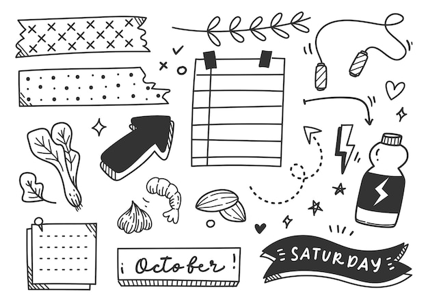 Vector hand drawn sport or exercise theme journal doodle element