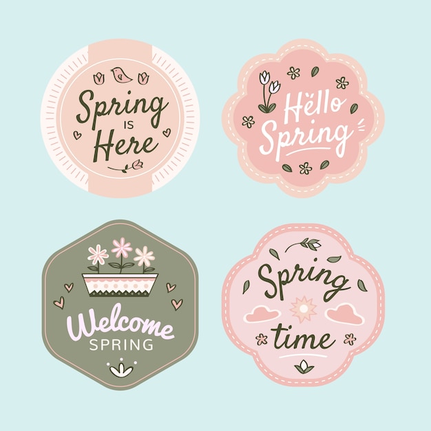 Hand-drawn spring badge collection design