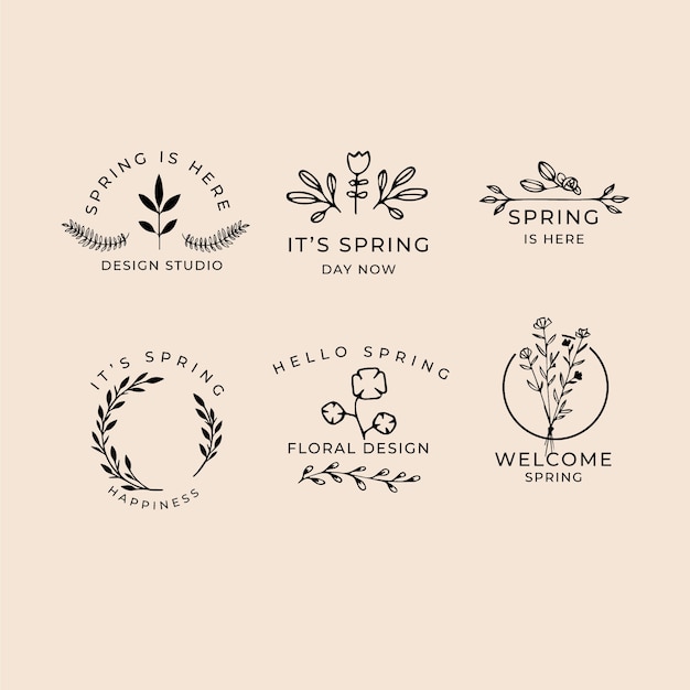 Vector hand drawn spring badge collection