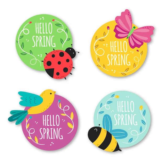 Collezione di badge primavera disegnata a mano