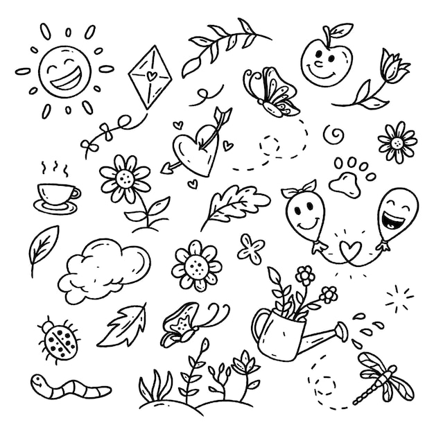 Hand drawn spring doodle collection