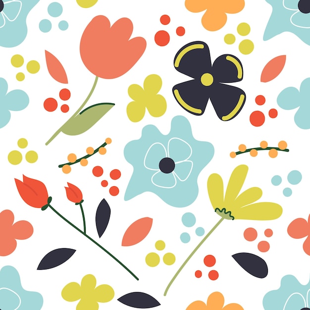 Hand drawn spring floral seamless pattern Flat illustration