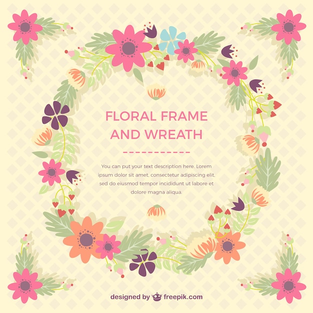 Hand drawn spring floral wreath